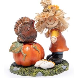 NWT Autumn Scarecrow and Turkey Figurine - Orange and Brown